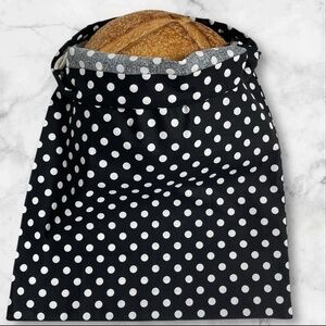 Black & White Polka Dot Cotton Bread Bag, Reusable Sourdough Bread Bag